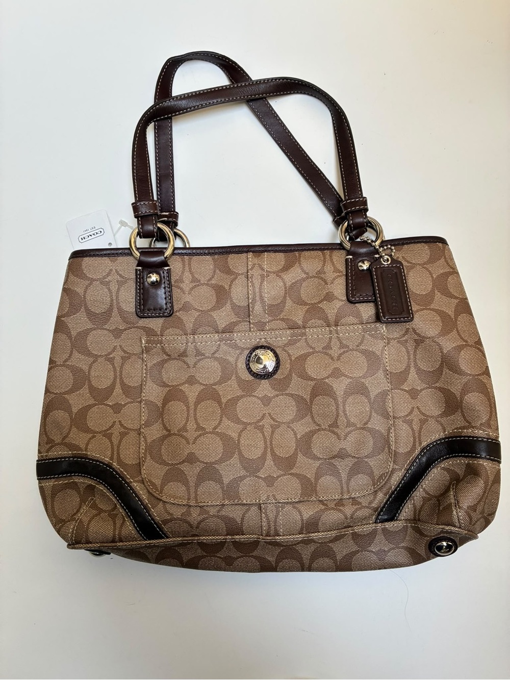 BNWT Vintage Coach Logo Brown Coated Canvas and Leather Trim Tote